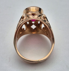 Vintage Soviet 14K Rose Gold Ring 583 with Stone • 11g • Original USSR Jewelry