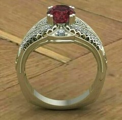 Art Deco Style 3.2Ct Oval Red Lab Created Ruby Engagement 14K White Gold FN Ring