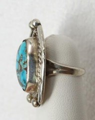 Navajo Old Pawn Silver & Zinc Matrix Turquoise Ring Size 4