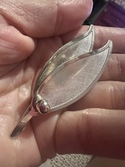 Vintage Silvertone Guilloche Brooch W Modernist Lines Mid-Century Modern Style
