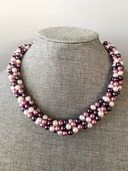 Twisted Strand Faux Pearls – Purple, Lavender & White Approx 18″ NK67