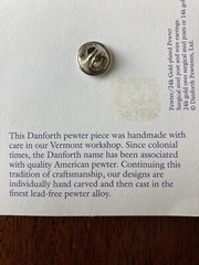 Danforth Pewter Rocking Horse lapel pin 24K gold plated pewter VT, USA 1”x.5”