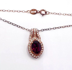 Vintage Rose Gold Tone Sterling Silver Purple Crystal Pendant Necklace