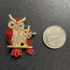 Owl Pair Rhinestone Brooch Pin Gold Tone Costume Jewelry