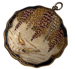 ANTIQUE JAPANESE MEIJI PERIOD SATSUMA PORCELAIN WISTERIA KOI FISH PENDANT