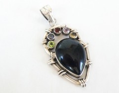 Large Sterling Silver 925 Natural Onyx Gemstone Chunky Statement Pendant
