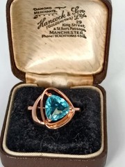 Vintage 1990-s 14 Ct Rolled Gold Blue Topaz Ring Size UK N US 6 3/4- Hallmarked