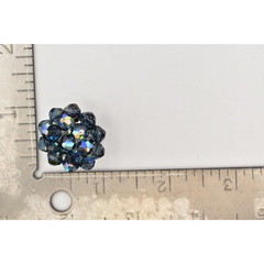 Vintage Crystal Clip On Earrings Deep Navy Blue AB Cluster Glamour 1950s A24