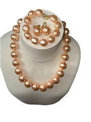 MONET Vintage Set Pink Baroque Faux Pearl Necklace, Bracelet, Clip-on Earring