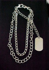Vintage Steel Punk Drop Dog Tag on 2 Large Heavy Chunky Curb Chains Necklace