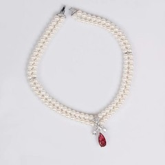 Vintage Pearl Necklace Earrings Set Red Teardrop Crystal Bridal Jewelry