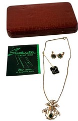 Vintage Gold Electroplate Scitarelli Creations Necklace Earrings Set w Tag & Box