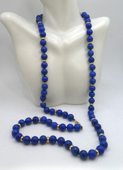 14K Gold 10mm Lapis Lazuli Beaded Necklace 106g – 32”l Opera 14K Rondelle Spacer