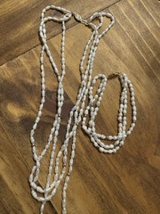 Vintage 3 Strand 14k Gold Freshwater Seed Pearl Gold Bead Necklace Bracelet Set