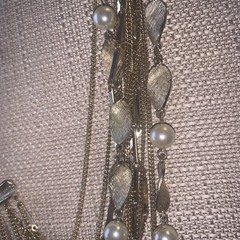 Multi 13 St Gold Tone Layered Necklace/Faux Pearls Bar Link,Curb Chains