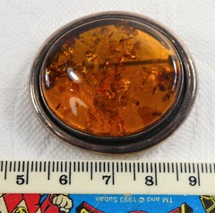 Large Vintage 925 Sterling Silver Baltic Amber Brooch 4cms Statement Brooch
