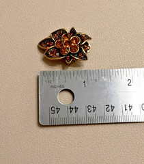 Lot Of 7 Gold Tone Vintage Brooches of various sizes materials, Rhinestones