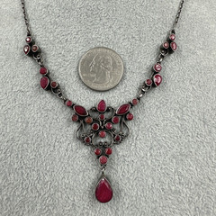 SLG Sterling Silver Necklace Natural Ruby Cluster Y Pendant 3″ Drop 18.5″ 21.60g