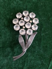 Old Vintage Clear Czech Glass Flower Brooch 20s