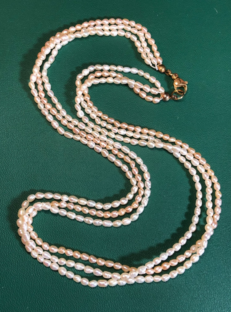 Vintage Peach Cream Genuine Cultured Pearl Multi Strand Necklace Baroque 17″ P19