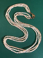 Vintage Peach Cream Genuine Cultured Pearl Multi Strand Necklace Baroque 17″ P19