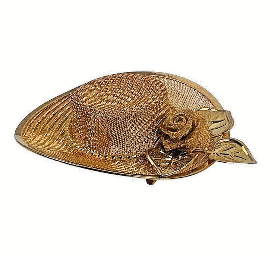 Gold Tone Sun Hat Brooch 2.5″ Pin