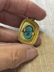 Vintage Gold Plated Pendant with Natural Turquoise 1.5” Long Great Look
