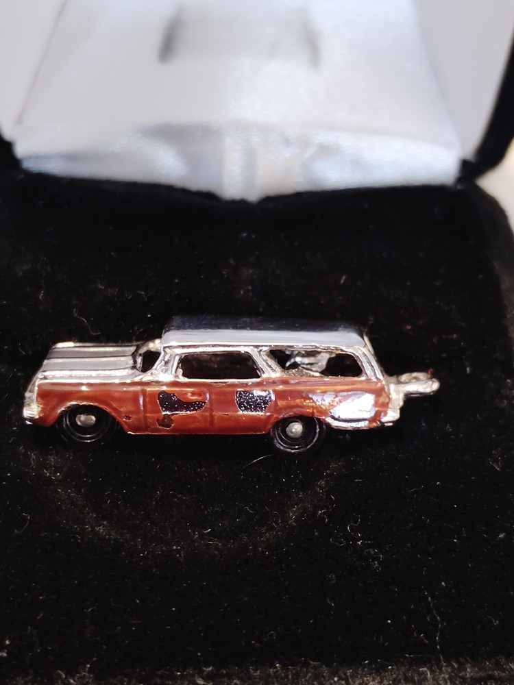 Old Zinc Coated Die Cast Station Wagon Pendant