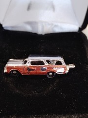 Old Zinc Coated Die Cast Station Wagon Pendant
