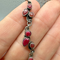 SLG Sterling Silver Necklace Natural Ruby Cluster Y Pendant 3″ Drop 18.5″ 21.60g