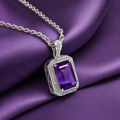 Natural Amethyst 925 Sterling Silver Pendant Emerald Cut Halo Purple Jewelry