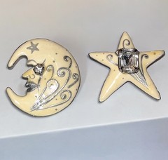 Vintage Lunch at The Ritz LATR “New Moon” Celestial Moon & Star Pierced Earrings
