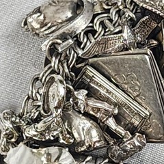 VTG Charm Bracelet 50+ Charms Sterling + Mixed Metals Movable Parts Estate Sale