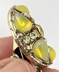 Vintage Sweater Guard Clip Crescent Moon Yellow Glass Teardrop Cabochons