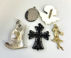 Vintage Mixed Pendant & Brooch Lot Batman Gothic Cross Art Deco Lady Enamel