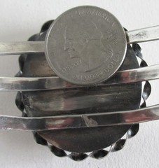 UNISEX HEAVY WIDE NAVAJO STERLING CUFF BRACELET w PETRIFIED WOOD, 51GR, 7 INCHES