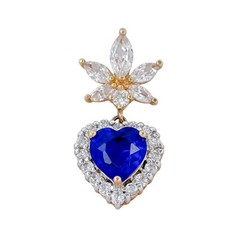 Vintage Gold-Plated Sterling Silver 925 White Blue Heart Cubic Zirconia Pendant
