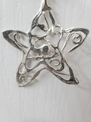 HAGIT GORALI Sterling Vintage Israel Pearl Star Pendant W Chain