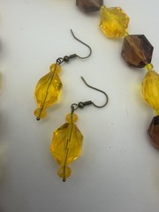 West Germany Necklace/Earrings Yellow Amber Acrylic Faceted Beads Vintage