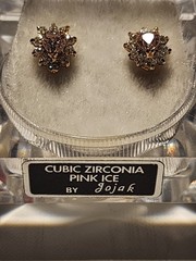 Vintage Pink Ice Bangle, Cubic Zirconia Pink Ice Earrings, Gift for her