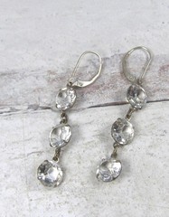 Vintage Sterling Silver Open Back Bezel Clear Crystal Dangle Linear Earrings