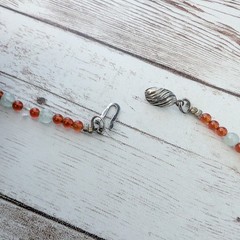 Vintage Necklace Dainty Beaded Orange, Very Light Green, Clear