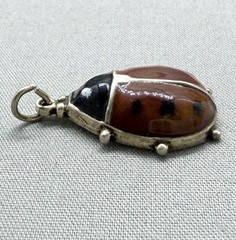 Vintage Sterling Silver Enamel Ladybug Charm Good Luck Gilt Scandinavian Style