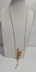 Vtg. Gold Tone Chain Flower Rose Lariat Bolo Pendant Slider Necklace 28″ Western