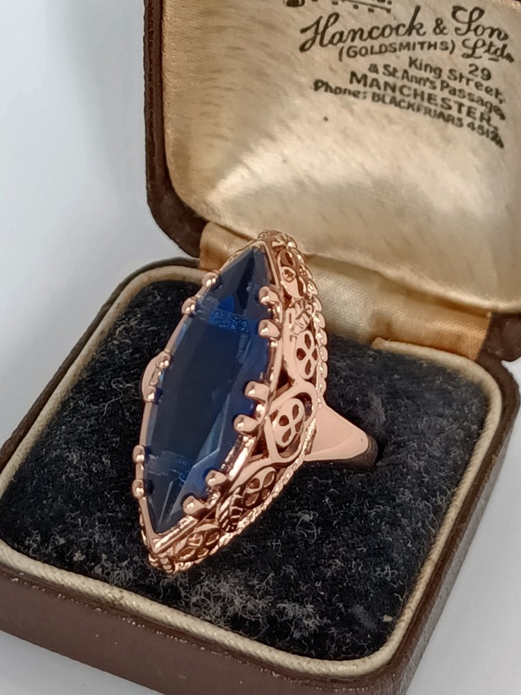 Vintage 1990-s 14 Ct Rolled Gold Sapphire Ring Size UK R.5 US 8 3/4 Hallmarked!