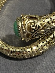 Vintage Whiting & Davis Mesh Snake Wrap Bracelet Green Peking Glass Cabachon