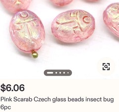 SALE! VINTAGE EGYPTIAN IRID PINK SCARAB PENDANT SCARAB BEAD GLASS NECKLACE SET
