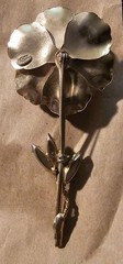 Vintage Signed WEISS Enameled Flower With Green Rhinestone Leaves Brooch Pin