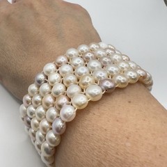 Freshwater Cultured Pearl Bracelet 5 Strand Pink White Lavender Stretch Woven
