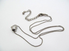 Vintage Silver Tone Mini Ball Bead Chain Heart Slide Pendant Necklace
